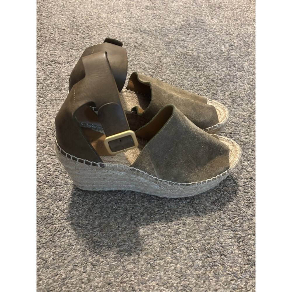 Chloe Wedge Sole Espadrilles Sandals Green Brown Women's Size EU‎ 41 US 10.5